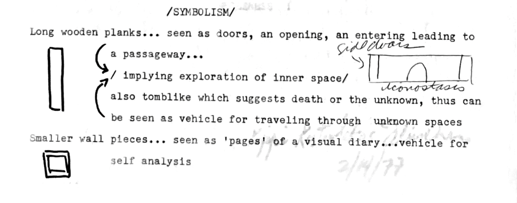 Kip's 1976 paper on iconostasis — typed text with handwritten iconostasis sketch